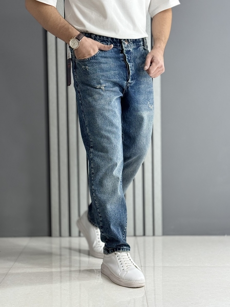 شلوارم مام فیت آبی ( قد 100سانت )