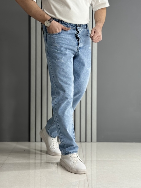 شلوار مام فیت آبی روشن گرم بالا ( قد 100 سانت )