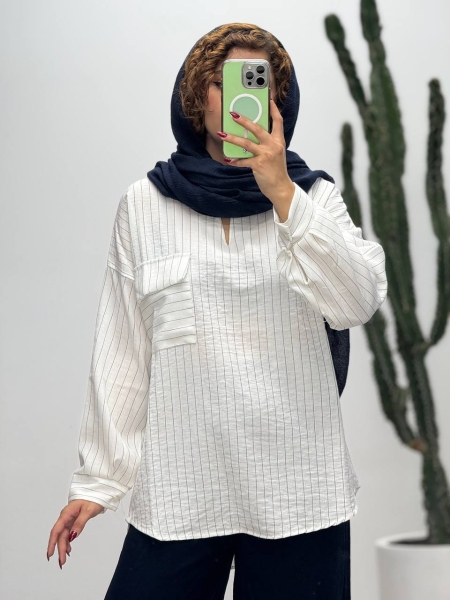 شومیز جلوبسته تک جیب راه راه