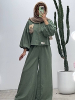 ست کراپ شلوار تدی جلو دکمه