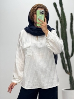 شومیز جلوبسته تک جیب راه راه