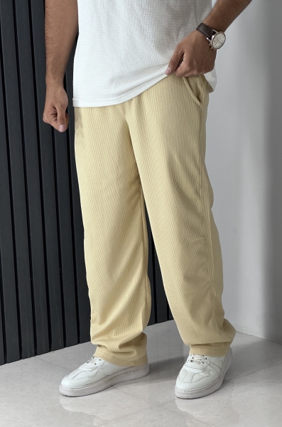 شلوار استرایت مراکش میله ای کرمی