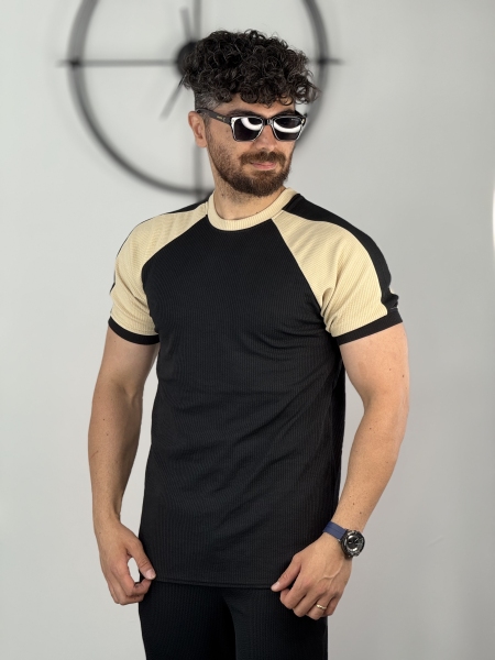 تیشرت اندامی مراکشی مشکی کرم