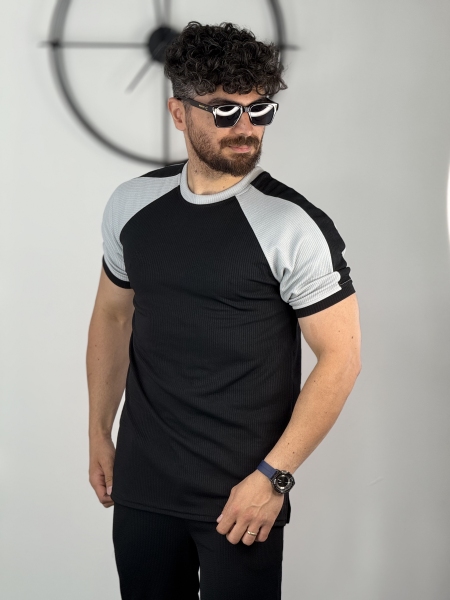 تیشرت اندامی مراکشی مشکی طوسی