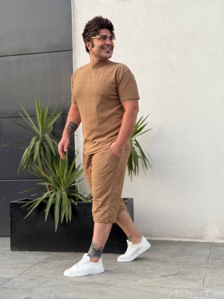 ست تیشرت و شلوارک مراکشی قهوه ای