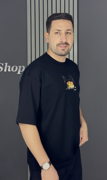 تیشرت 2 نخ پنبه باکسی مشکی