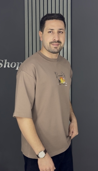 تیشرت 2 نخ پنبه باکسی موکایی